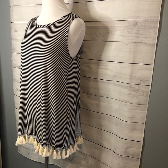 Anthropologie Pebble & Stone Striped Pom Pom Trim Boho Tank Sz S - Picture 3 of 7